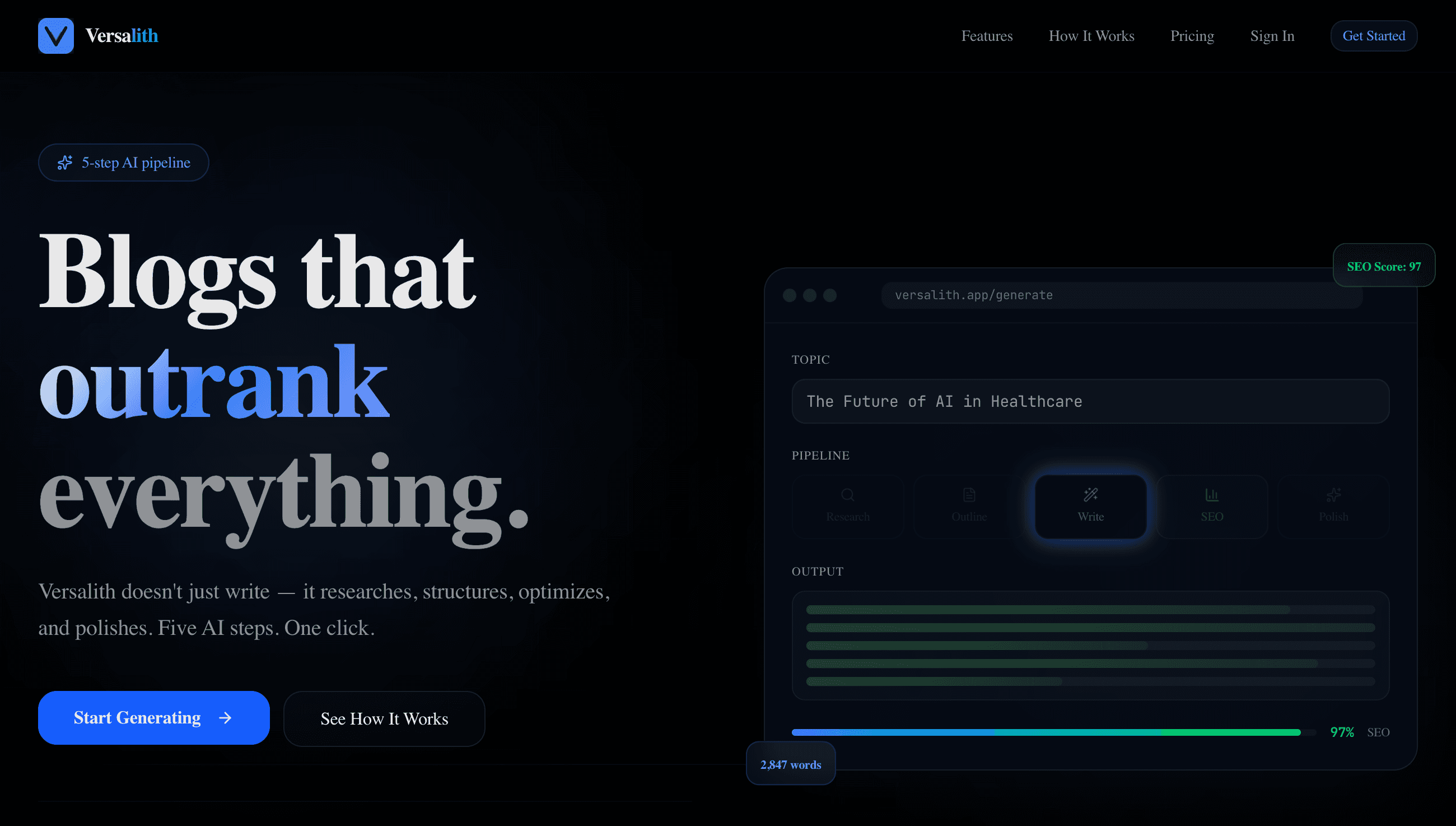 Versalith AI Blog Generator Interface